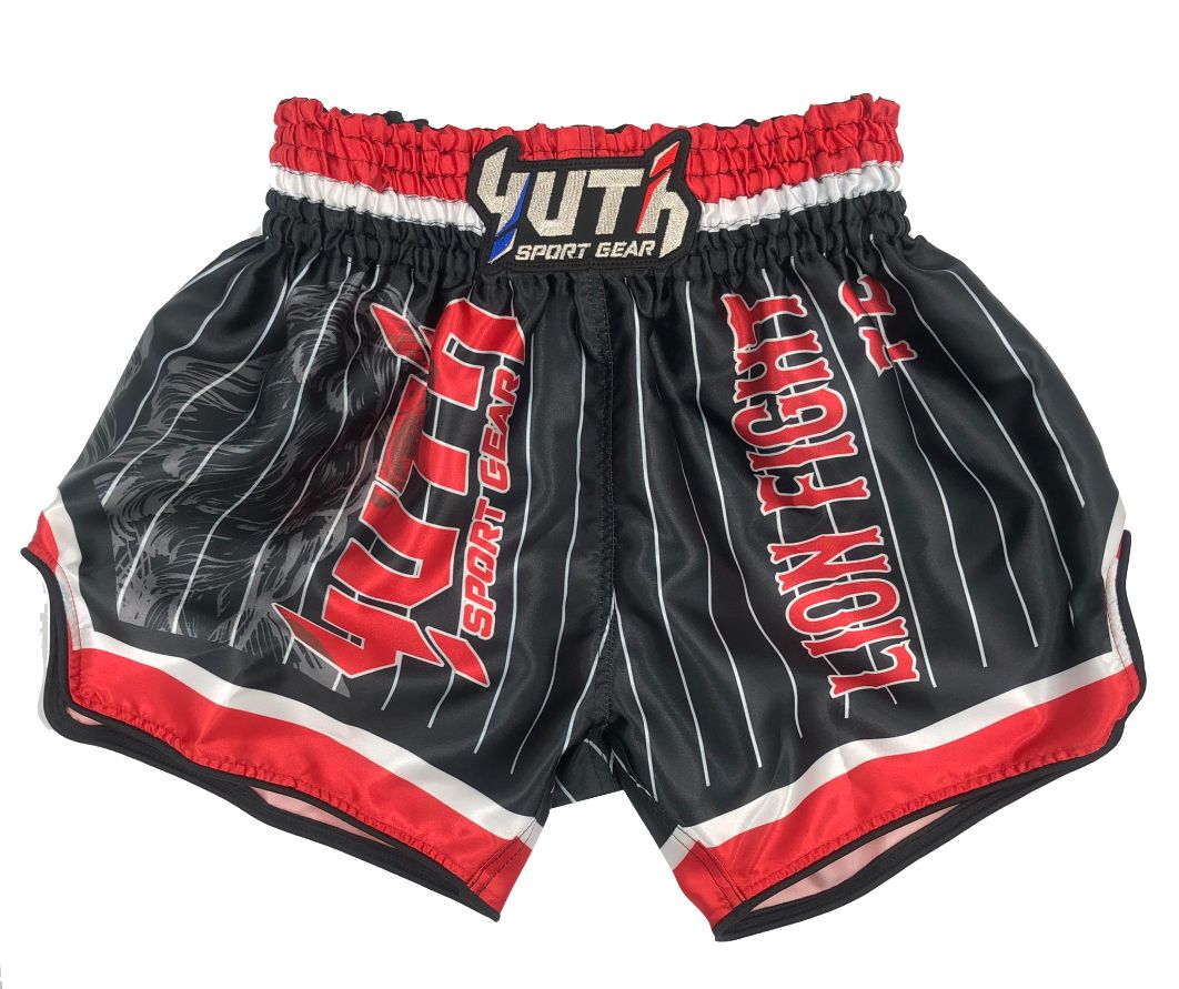 Yuth Sport Gear Muay Thai Shorts Lion Fight Black Red Yuth Sport Gear