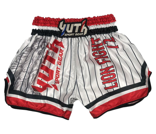 Yuth Sport Gear Muay Thai Shorts Lion Fight White Red - SUPER EXPORT SHOP